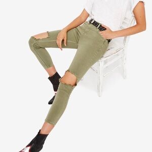 Free people busted knee green skinny jeans size 25